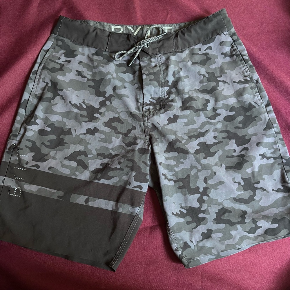 BYLT Coastal Board Swim Trunks Shorts Black Gray Camouflage Men's Small